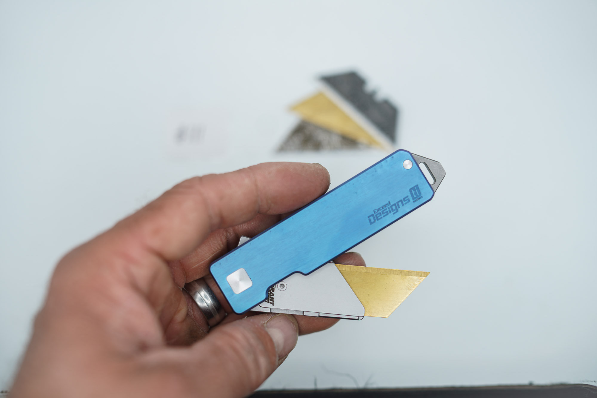 BUILD #112 — Condition 8/10 — TiRant RAZOR V3 + Custom Hand-Applied Aqua-Blue ANO + 3 Custom Laser Engraved Razor Blades From The ToolRoom - Image 7