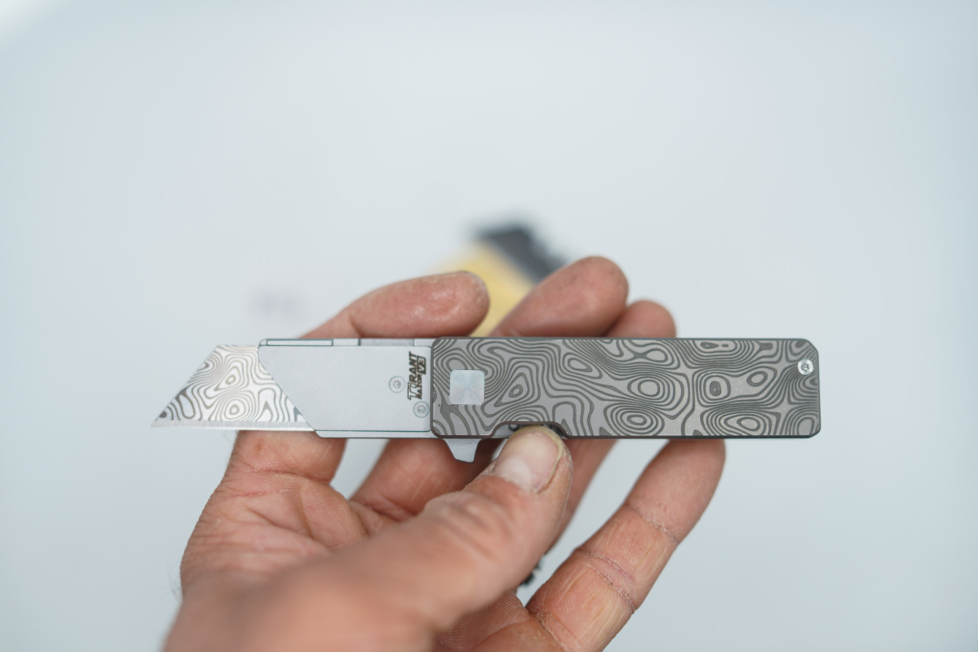 BUILD #116 — Condition 10/10 — TiRant RAZOR V3 Stonewashed Titanium + RARE Legacy Dual-Sided 1ST Damascus Edition Prototype Laser-Etched + Installed Flush Rear Backspacer + 4X Custom Laser Engraved Razor Blades From The ToolRoom - Image 2