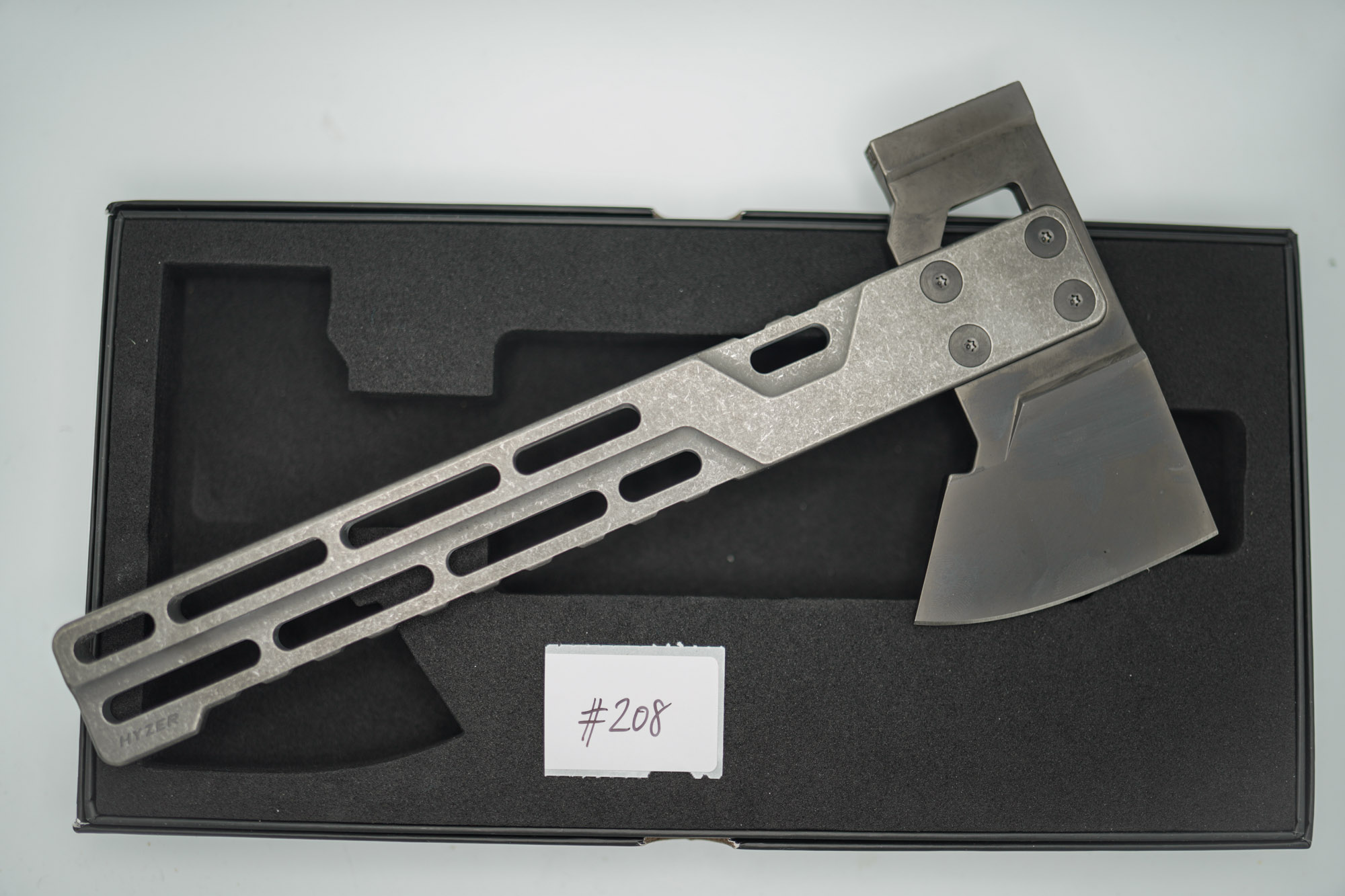 BUILD #208 — Condition 10/10 — HYZER Titanium Hatchet (FULL SIZE) - Deep Bright Stonewash Titanium Handle + Lightweight DLC Head (Sheath Purchased Separately) - Image 3