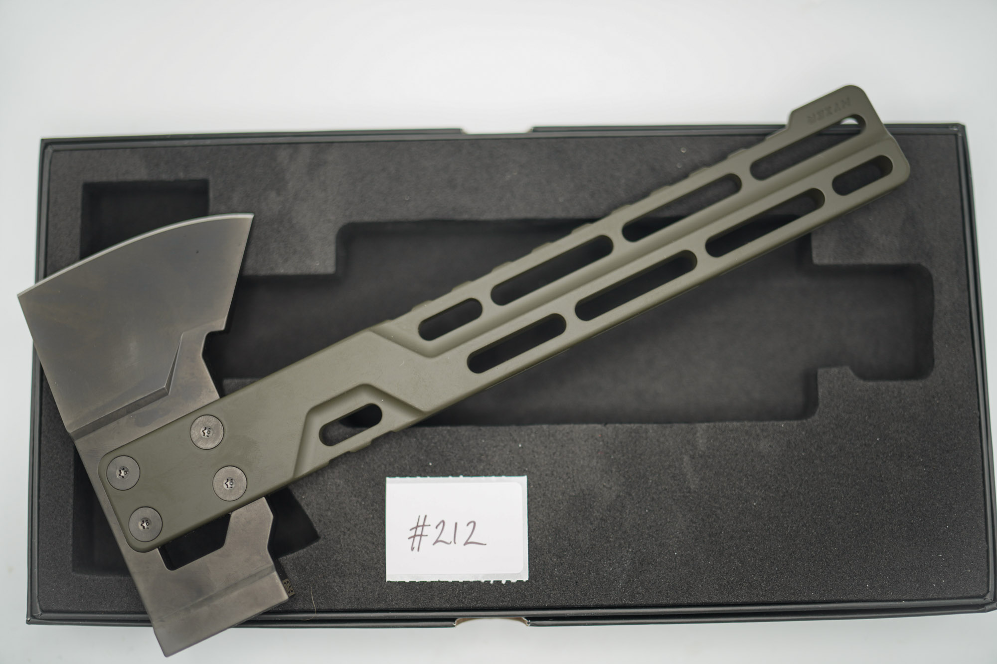 BUILD #212 — Condition 10/10 — HYZER Titanium Hatchet (FULL SIZE) - RARE OD Green Cerakote Titanium Handle + Light Weight DLC Grey D2 Head W/Contrast DLC Screw Kit (Sheath Purchased Separately) - Image 3